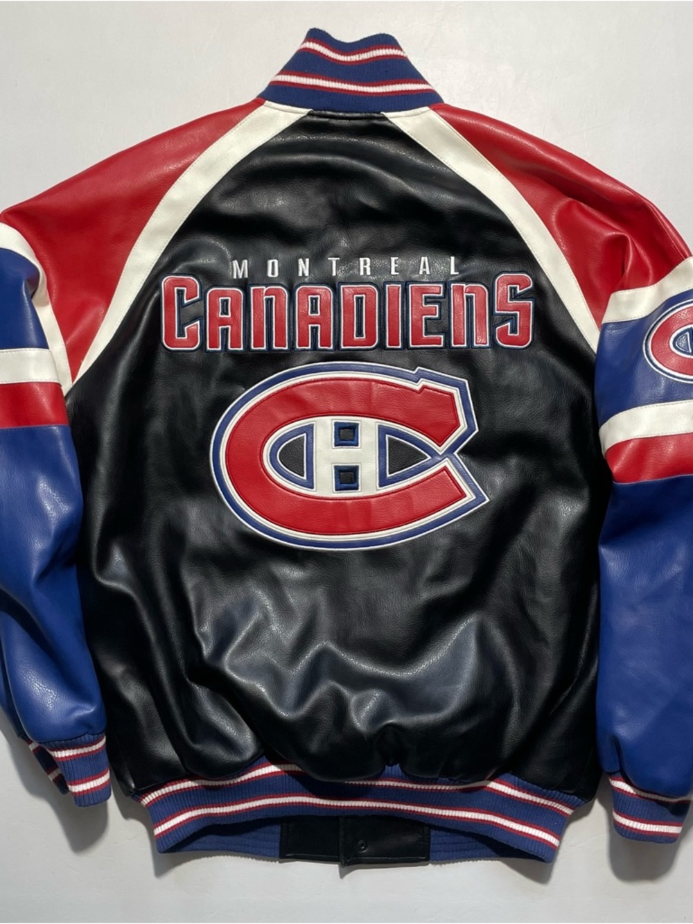 Montreal Canadiens foLeather Varsity Jacket - Black/Red/Blue medium